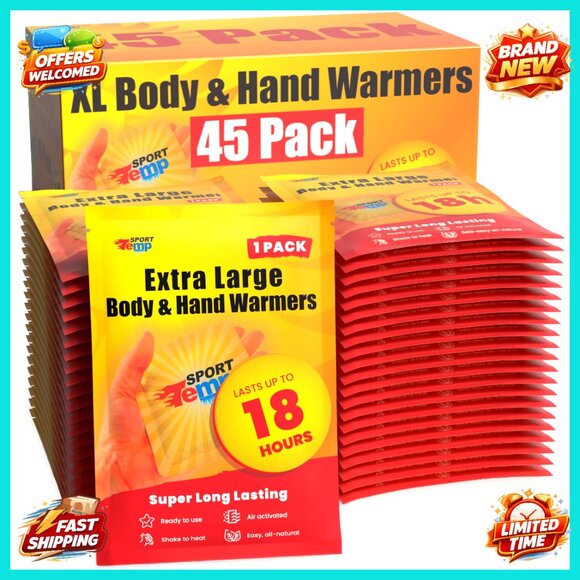 45 Pack Hand & Body Warmers 18 Hour Heat Air Activated Odorless